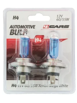Doprava Zdarma 4CARS 12V H4 60/55W Xenon Mega White 2ks (dvojitý blistr)