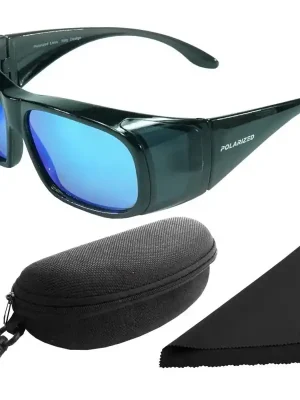 Brýle sluneční Polarized 202 - obroučky černé / skla modrá zrcadlová / polarizační / pouzdro a utěrka / přes dioptrické brýle Nejprodávanější