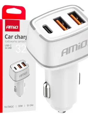 Akční Cena Nabíječka do auta 2x USB-A + USB-C 32W 12/24V AMiO-03890