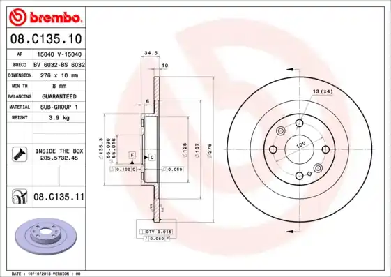 Brzdový kotouč BREMBO 08C13511 Autentický