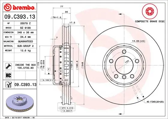 Brzdový kotouč BREMBO 09C39313 Sleva