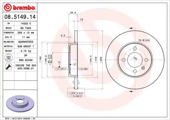 Originální Brzdový kotouč BREMBO 08514914