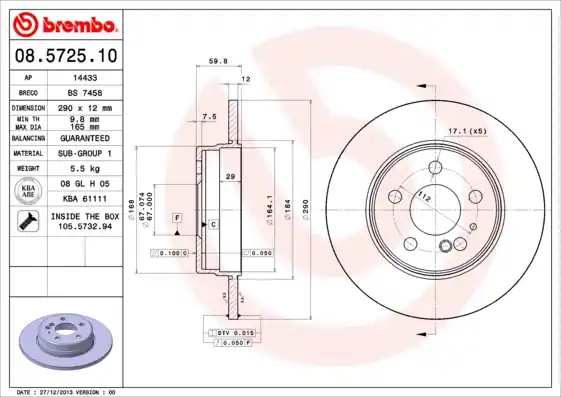 Tovární Cena Brzdový kotouč BREMBO 08572510