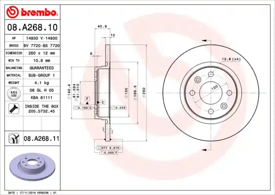 Cenově Výhodný Brzdový kotouč BREMBO 08A26811