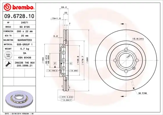 Levný Brzdový kotouč BREMBO 09672810