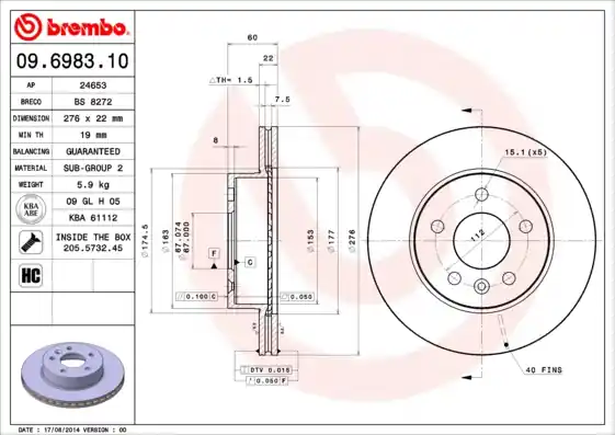 Brzdový kotouč BREMBO 09698310 Nízká Cena