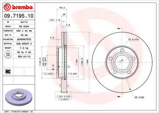 Aktuální Brzdový kotouč BREMBO 09719510
