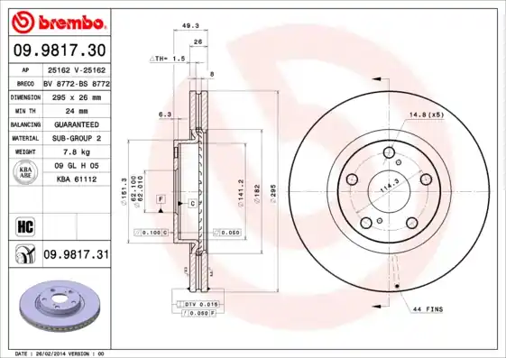 Zlevněný Brzdový kotouč BREMBO 09981731