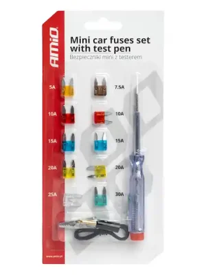 Akční Nabídka Sada autopojistek MINI s testerem napětí AMIO-03524