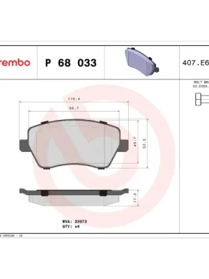 Sada brzdových destiček, kotoučová brzda BREMBO P 68 033 Nejlepší Cena