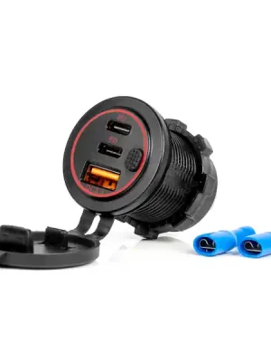 Vodotěsná nabíječka telefonu s vypínačem ČERVENÉ LED podsvícení USB + 2xUSB C QC3.0 12/24V AMiO-04227 Speciální Cena